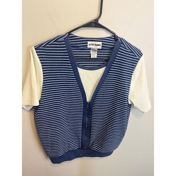 Vintage 90s Alfred Dunner Short Sleeve Blue Zip Sweater Vest Size Small - Picture 4 of 8